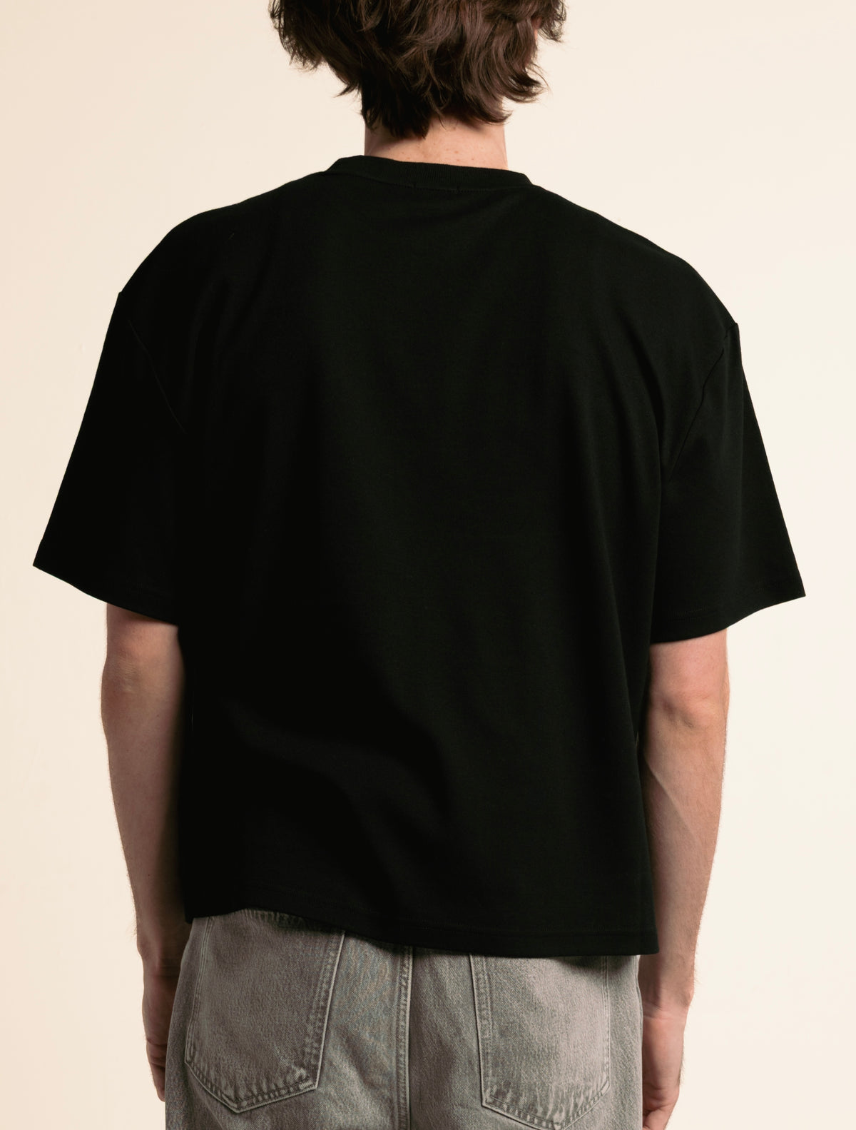 Back view of the black ORY Origin T-Shirt showing its boxy fit